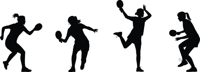 Table tennis silhouette, ping pong player, action pose, sports movement, paddle strike, vector illustration, black graphic, athletic stance, competition moment, dynamic motionTable tennis silhouette
