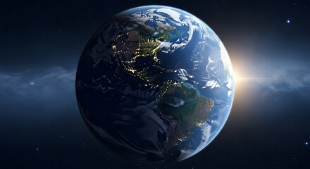 Obraz premium Detailed View of Earth from Space, Showing North and South America with City Lights