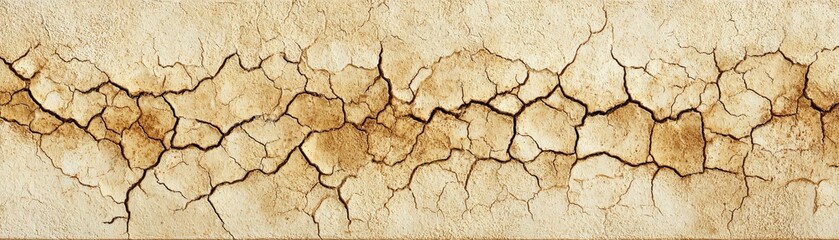 A textured surface shows a pattern of cracks and crevices, highlighting dry, arid conditions and the effects of erosion.