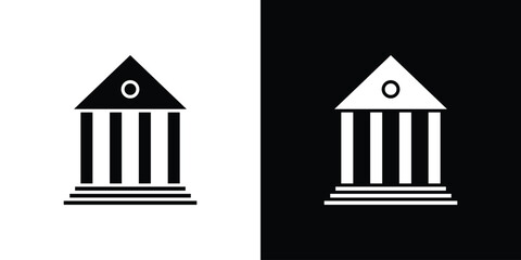 Bank icon in solid silhouette set. Vector Illustration.