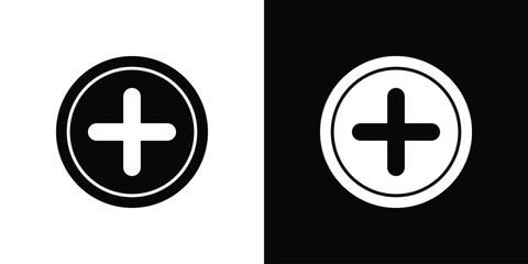 Fototapeta premium Add icon in solid silhouette set. Vector Illustration.