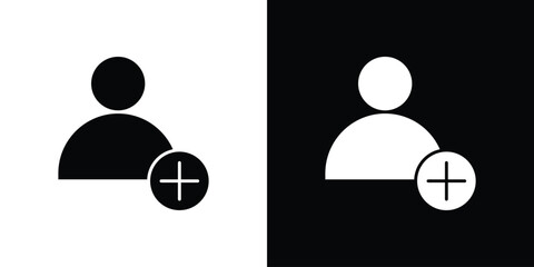 Add a new user icon in solid silhouette set. Vector Illustration.