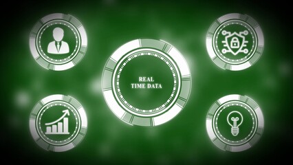 Real time data analysis visualization with business person idea security and growth icons