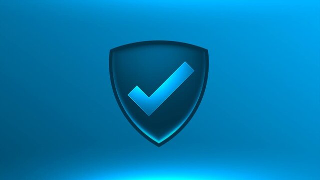 Blues bagde Shield with check mark animation. Motion graphic. black background with alpha channel