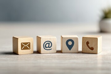 Contact icons on wooden cubes