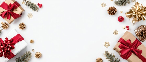 Holiday gifts and decorations on a white background