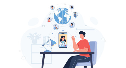Virtual healthcare consultation and global network illustration concept design