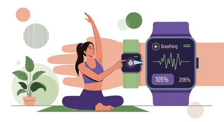 Woman Practicing Yoga with Smartwatch for Health Monitoring and Fitness Tracking