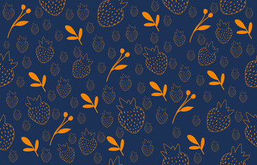 Dark botanical strawberry seamless pattern