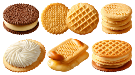 Assortment of sweet biscuits and cookies displayed against a dark background