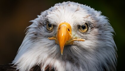close up of bald eagle with intense gaze
