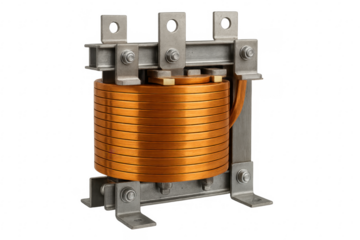 Electrical transformer component with copper winding and transparent background