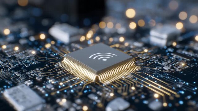120Macro close-up of embedded eSIM chip with delicate soldered lines, dramatic lighting emphasizing micro-technology precision