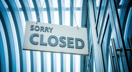 Sorry closed sign hanging on glass door, indicating business is temporarily unavailable