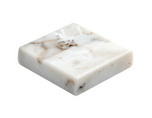 A polished white square with veining and specks, against a black background