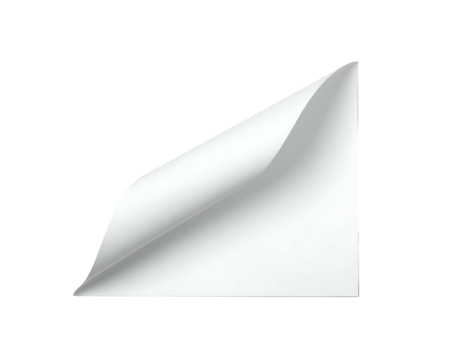 White sheet of paper with curled corner, on black background, 3D effect