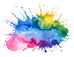 Watercolor explosion of vibrant rainbow hues, blending with fluid, artistic splashes