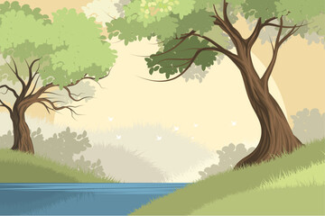 Peaceful Forest Landscape with River and Trees