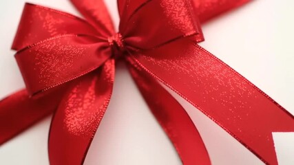 Festive red ribbon bow rotating for gift giving celebrations - Powered by Adobe