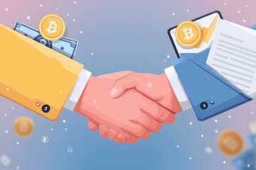 Conceptual handshake merging cryptocurrency and traditional financial systems