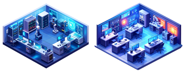 Sat of Futuristic Tech Innovation Lab – Creative Science Workspace PNG