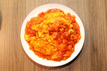 Chinese food. Tomato and egg stir fry