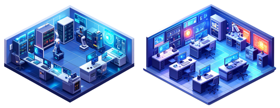 Sat of Futuristic Tech Innovation Lab – Creative Science Workspace PNG