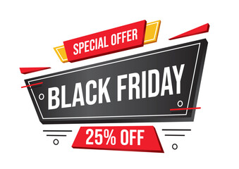 Black Friday special offer sale banner with 25 percent discount. Shopping concept