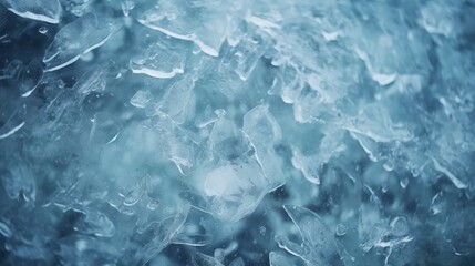 Obraz premium A close-up view of fragmented ice crystals with a cool blue background, showcasing their intricate textures and shapes.