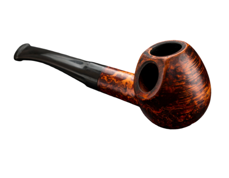 A wooden pipe with a curved stem, detailed grain, and two circular bowls