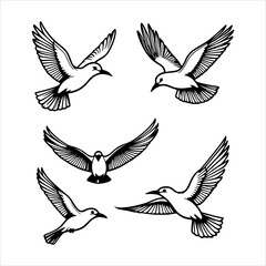 Artistic Silhouette of Flying Bird Illustration Vector, A Flat Design Graphic Emphasizing Freedom, Nature, and Sky Travel Themes for Digital Designs.