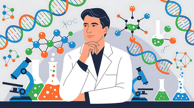 scientist in laboratory with test tubes