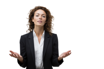 Businesswoman gesturing and explaining with confidence isolated