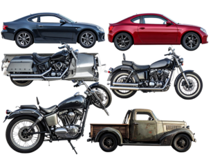 Transportation Illustration Pack – Sports Cars, Motorbikes, and Vintage Classics PNG 
