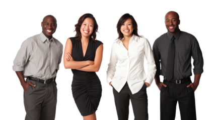 Group of diverse professionals smiling and standing together cut out