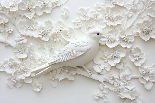 White Bas-relief with a bird