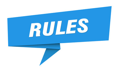 rules banner. rules speech bubble, label, sticker, sign template