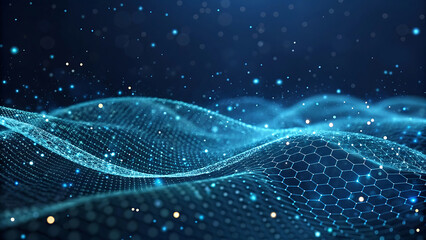 Abstract digital network wave with glowing particles and connections