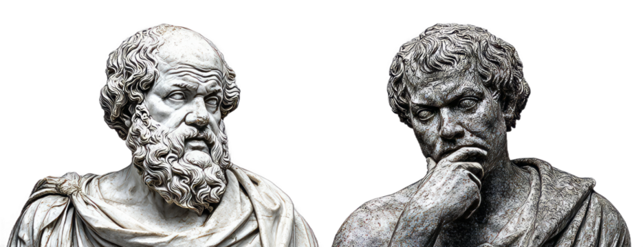 Classical Marble Busts of Philosophers with Thoughtful Expressions in Artistic Style