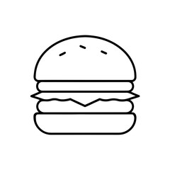Simple line drawing of a burger with sesame seeds on transparent background