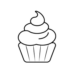 Outline drawing of a cupcake with swirl frosting on transparent background