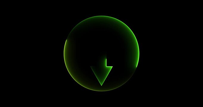 Glowing Green Down Arrow Inside a Circular Gradient Light direction navigation
