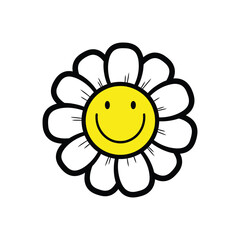 Smiley Face Daisy Cartoon Flower With White Petals.