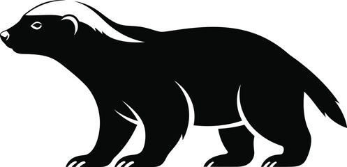 Bold silhouette of a honey badger standing facing left wildlife animal design flat design vector illustration isolated on transparent background