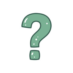 Hand drawn green question mark illustration icon.