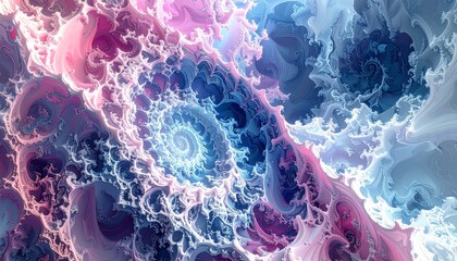AI consciousness visualized as expanding fractal patterns, blending organic and digital shapes, shifting colors of sapphire, pink, and white, cinematic perspective.