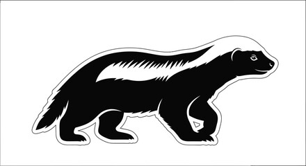 Bold black and white honey badger silhouette icon for wildlife and nature designs flat design vector illustration isolated on transparent background