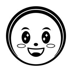 Monochrome Cute Happy Emoji Face with Sparkly Eyes Vector Illustration