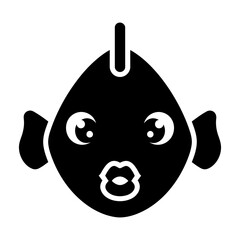 Stylized Black and White Fish Character with Pursed Lips Icon