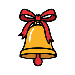 Christmas bell with red ribbon isolated on white background